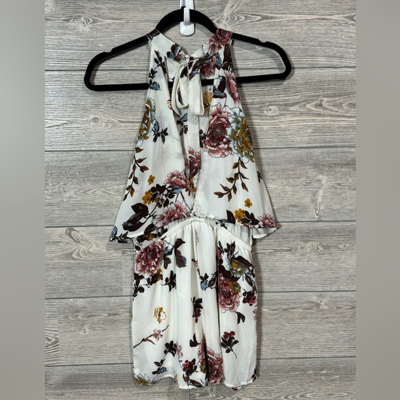 Francesca's Blue Rain Womens Shorts Romper, Medium, Ivory Floral Halter Style - Picture 5 of 8